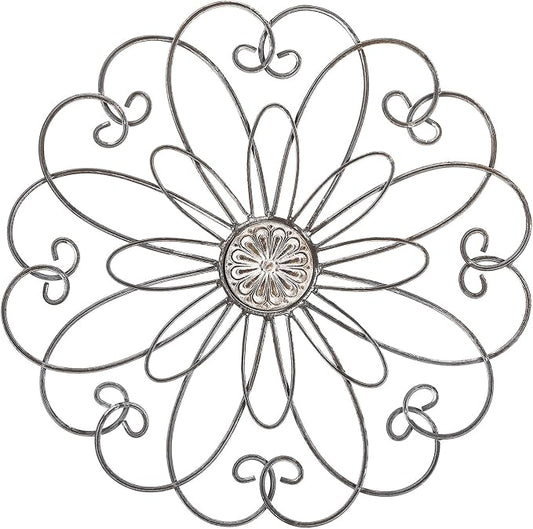 YiLifebes Metal Flower Wall Decor, 18”x18” Metal Floral Scroll Wall Art, Iron Wall Decoration Sculpture for Living Room Bedroom Bathroom Outdoor Garden, (Flower A)