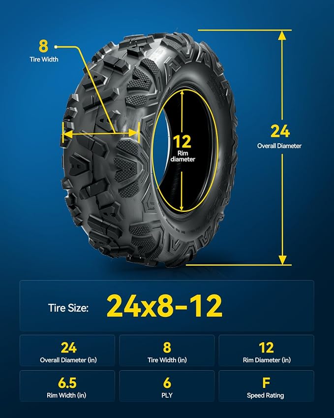PHILTOP 24x8-12 ATV UTV Tires, 6-Ply Super Mud All-Terrain Off-Road Tires,Set of 2