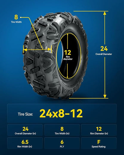 PHILTOP 24x8-12 ATV UTV Tires, 6-Ply Super Mud All-Terrain Off-Road Tires,Set of 2