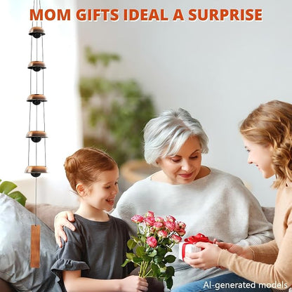Copper Wind Chimes for Outside Clearance, 36'' Temple Windchimes Outdoors w/5 Bells, Memorial Wind Chime Gifts for Mom Grandma Mother Women, Feng Shui Wind Bell for Home Garden Zen Decor