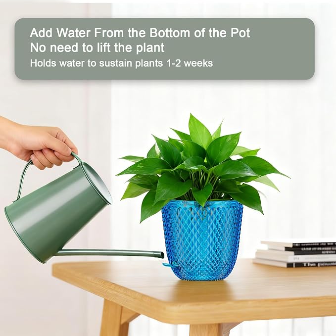 QCQHDU Hanging Planters for Indoor Plants, 2-Pack, 7.2 Inch, Klein Blue | Plastic, Self Watering Plant Hanger, with Drainage Holes, 3 Hooks Chains, For Garden Home