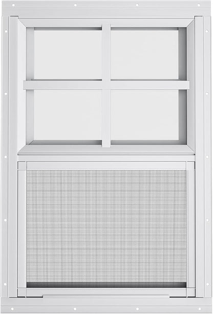 2 Pack Shed Windows 18" W x 27" H Flush Mount, White Household Windows for Playhouses, Barns, Chicken Coop