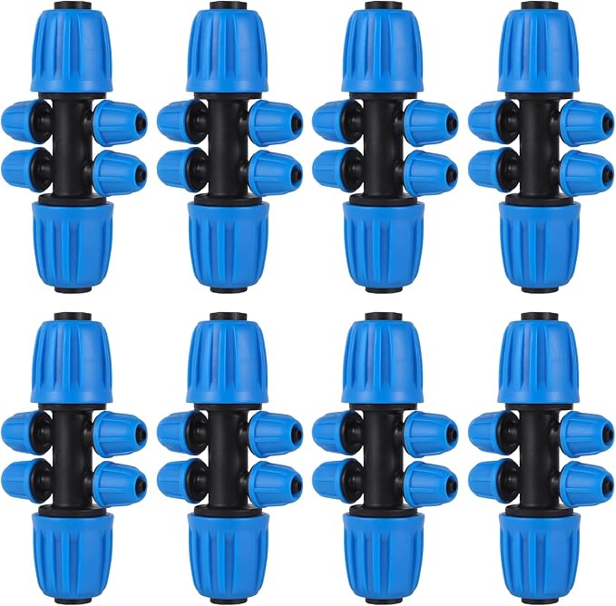 10 Pcs 1/2 to 1/4 inch Garden Hose Tubing Irrigation Fittings,6-Way Anti-Leak 1/2'' to 1/4'' Locked Barbed Drip Irrigation Tee Connectors (1/2"IDx0.6-0.63"OD) 1/2'' to 1/4'' Irrigation Tubing Fitting