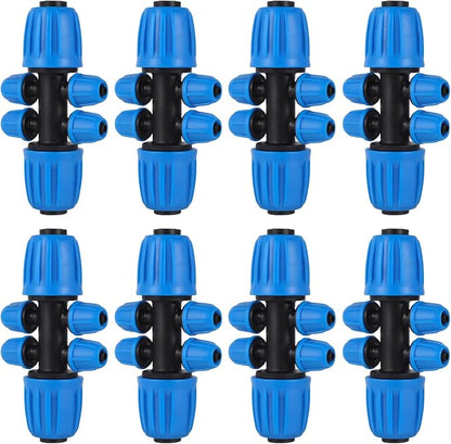 10 Pcs 1/2 to 1/4 inch Garden Hose Tubing Irrigation Fittings,6-Way Anti-Leak 1/2'' to 1/4'' Locked Barbed Drip Irrigation Tee Connectors (1/2"IDx0.6-0.63"OD) 1/2'' to 1/4'' Irrigation Tubing Fitting