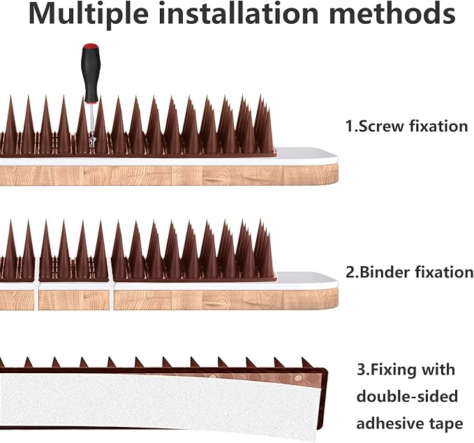 Bird Spikes, 18.7 Feet Bird Guard Spikes for Squirrel Cat Raccoon and Other Small Animals, Pigeon Spikes for Outdoor Fences and Roofs, Durable Plastic Bird Barrier Strips(20 Pack)