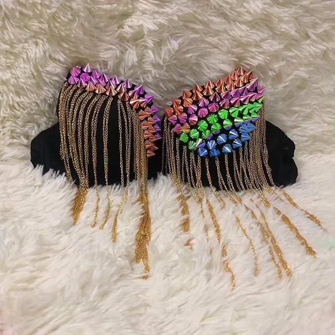 Spike for Crafts Stude for Clothing, 1 Yard Rainbow Spike Stud with Glue, Cone Flatback Plastic Trim Mesh for Holloween Party Decoration Costume DIY Crafts