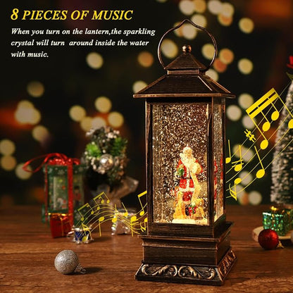Rotating Santa Musical Snow Globe Lantern, Xmas Decor, 8 Xmas Songs &Timer | sparkling water under lights, 8 festive songs & auto timer. Perfect indoor Christmas decor for home/party celebrations