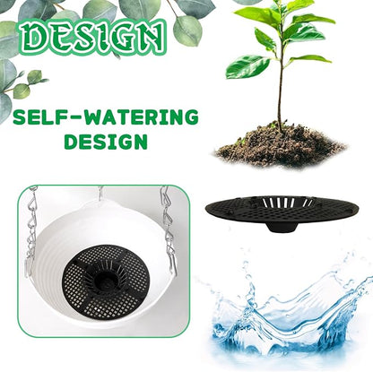 Srmayyi 4 Pack 8 inch Plastic Self Watering Hanging Planters,Round Hanging Basket Planter with Drainer and Metal Chain,White Garden Flower Plant Pot Container for Indoor Outdoor Plants