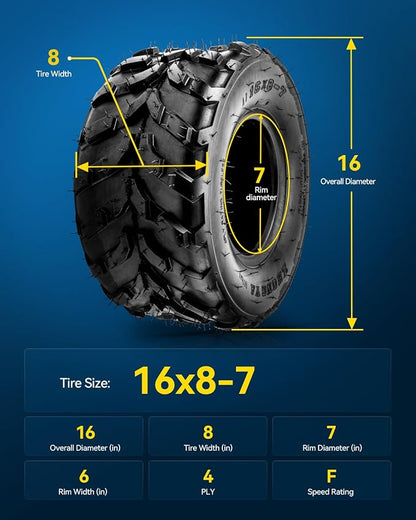 PHILTOP 16x8-7 ATV UTV Tires, 4-Ply Super Mud 16x8-7 ATV All-Terrain Tires for Riding Mowers, Golf Carts, Off-Road,2 Pcs,Tubeless (Z-113)