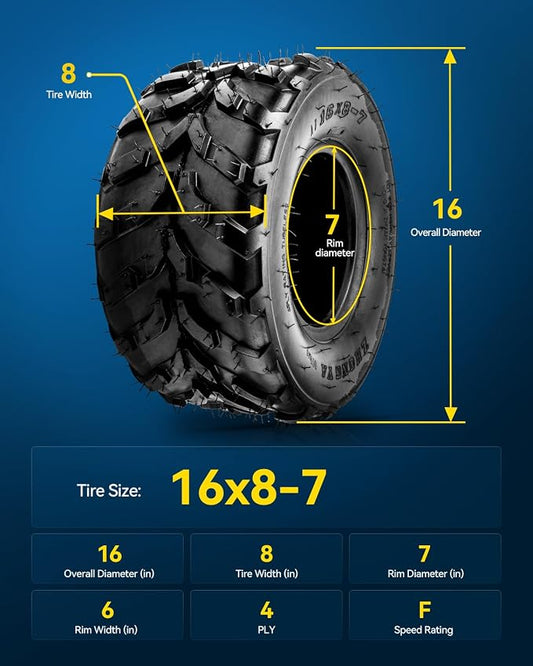PHILTOP 16x8-7 ATV UTV Tires, 4-Ply Super Mud 16x8-7 ATV All-Terrain Tires for Riding Mowers, Golf Carts, Off-Road,2 Pcs,Tubeless (Z-113)