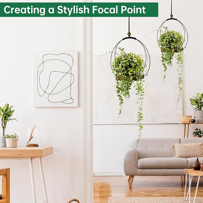 hismocal Hanging Planter for Indoor Plants,Plant Hanger with Sturdy Wood Base & Pot, Modern Boho Macrame Plant Hanger,Wall Ceiling Window Stands(2 Pack+Pots)