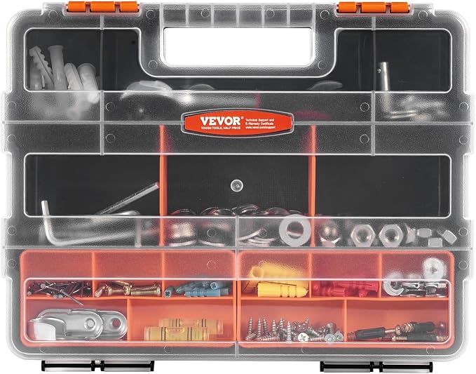VEVOR 3-Pack Small Parts Organizer, 21 Compartments Tools Organizer Box with Removable Dividers, PP Hardware Storage Box with Safety Latch & Portable Handle for Nuts, Bolts, Screws, Nails