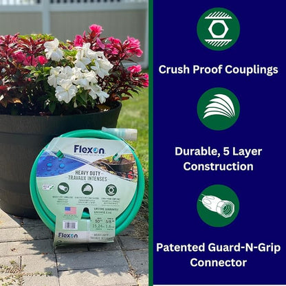 Flexon FXG58100 5/8-Inch x 100-Foot Heavy Duty 5-Ply Forever Garden Hose, Green