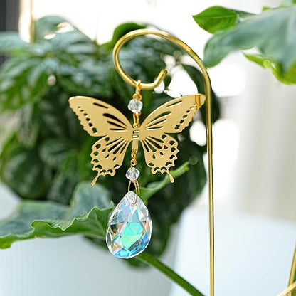 6pcs Crystal Butterfly Suncatchers with 13'' Gold Trellis for Potted Plants | Mini Indoor Plant Accessories,Fairy Garden Stakes Sun Catchers,Gift for Plant Lover,Gardening Enthusiasts,Whimsical decor