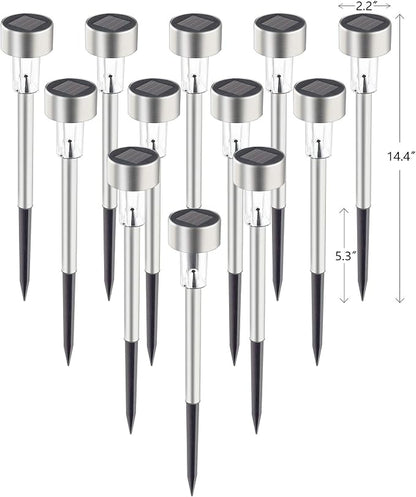 GIGALUMI Solar Pathway Lights, Stainless Steel IP44 Waterproof Auto On/Off Outdoor LED Solar Landscape Lights for Garden, Yard, Patio, Path and Walkway(12 Pack, Warm White)