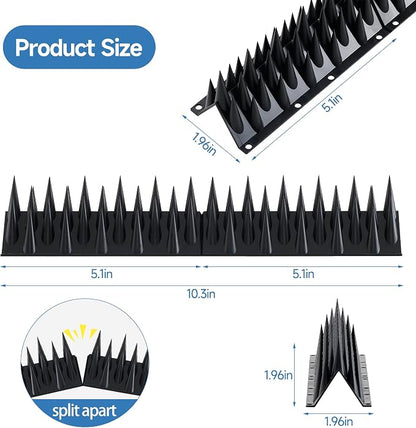 Bird Spikes Deterrent 24 Pack - New 20.6ft Pigeon Squirrels Raccoon Bird deterrents for Outside Patio, Small Birds Spikes for Outside to Keep Birds Away for Fence Balcony Roofs (Black)
