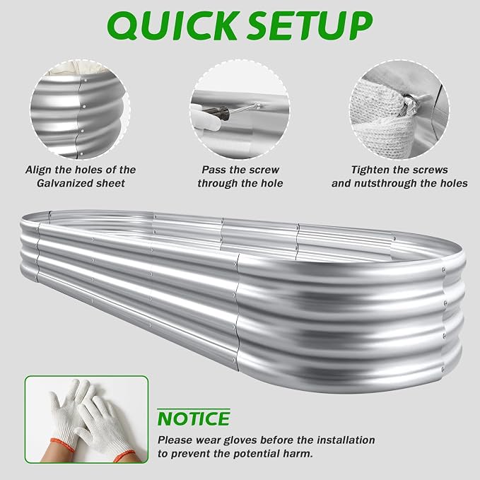 RAYKEEP Galvanized Raised Garden Beds, Outdoor Raised Garden Boxes, Oval Large Bottomless Metal Elevated Garden Bed Planter Box for Vegetables, Fruits, Flower (1pcs, 5x2x1 ft)