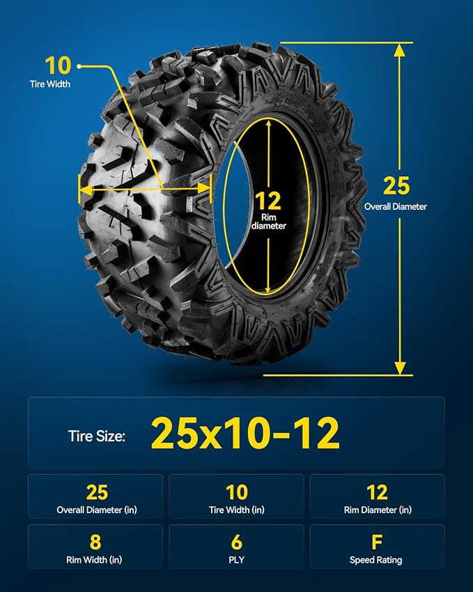 PHILTOP 25x10-12 ATV UTV Tires, 6-Ply Super Mud 25x10-12 ATV All-Terrain Tires for Riding Mowers, Golf Carts, Off-Road,2 Pcs,Tubeless (Z-199-1)