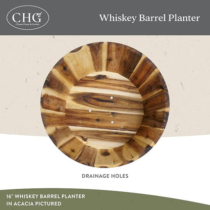 16" Whiskey Barrel Planter, Acacia | Stylish Flower Plant Pots, Indoor & Outdoor Planter, Weather-Resistant, Great for Patio, Home & Garden Decor Accent