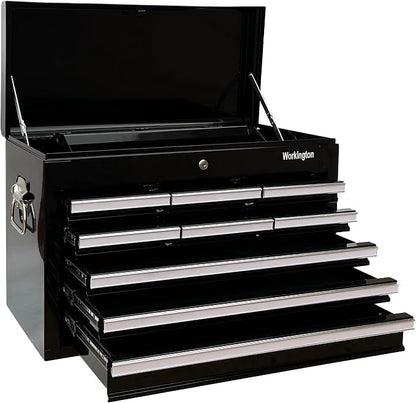 Workington Professional Industrial Portable Metal Tool Chest with 9 Drawers, 26" 9-Drawer Tool Chest Cabinet with Ball Bearing Drawer Slides, Steel Tool Storage Box Organizer 4016 Black