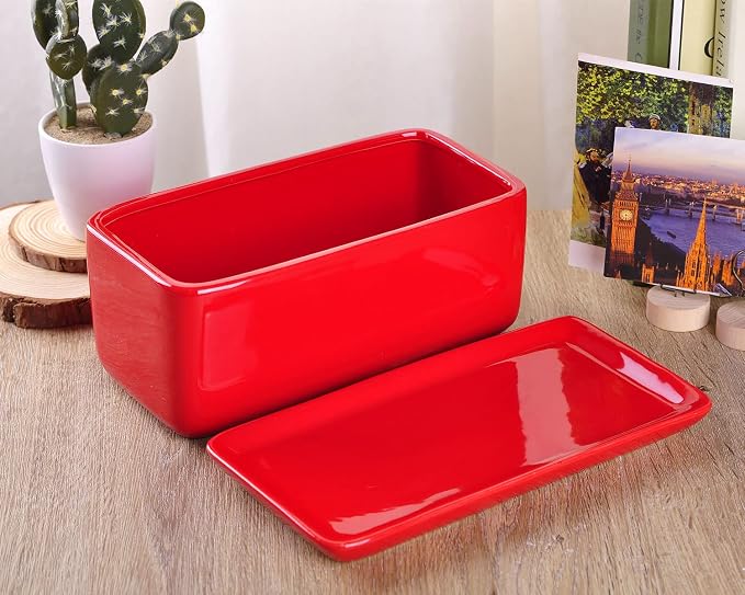 VanEnjoy 10 Inch Red Rectangle Ceramic Succulent Planter Pot Decorative Cactus Plant Pot Flower Container with Ceramic Tray