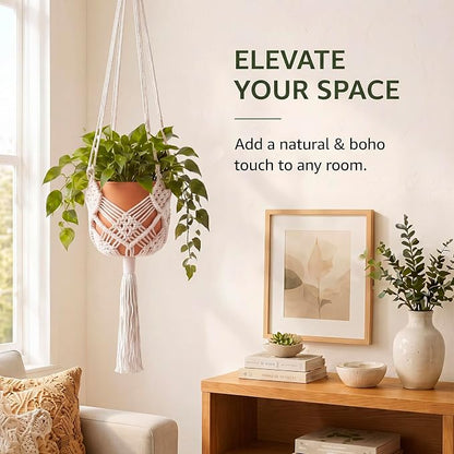 Shappy 2 Pack Boho Macrame Plant Hanger, Large Hanging Planter Plant Holder Pot Hanger Hanging Basket Wall Planters, Plants Lover Gift for Indoor Garden (Classic, White)