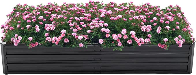 Thanaddo Galvanized Raised Garden Bed 6x3x1ft Outdoor Planter Box Galvanized Steel Garden Bed Kit for Vegetables, Flowers, Herbs and Succulents Black