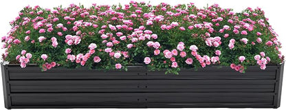 Thanaddo Galvanized Raised Garden Bed 6x3x1ft Outdoor Planter Box Galvanized Steel Garden Bed Kit for Vegetables, Flowers, Herbs and Succulents Black