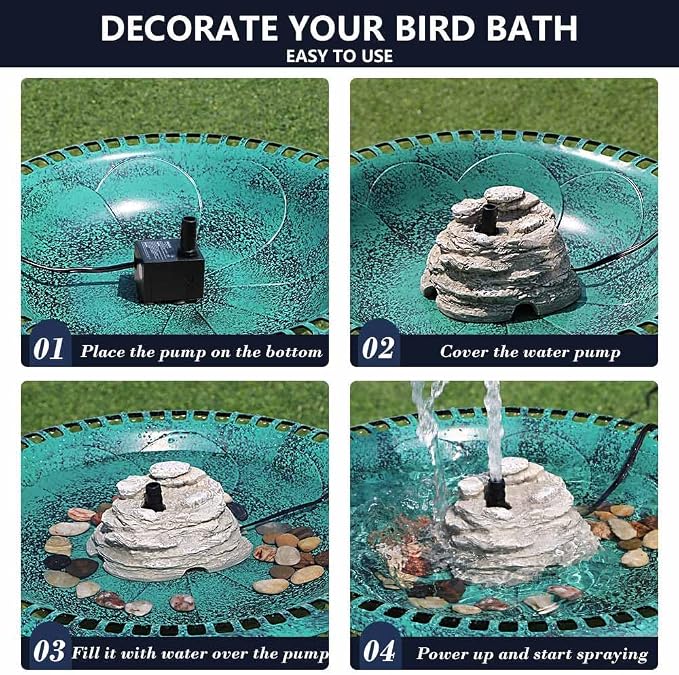 Bird Bath Water Fountain Resin Rock Fountain with 9.8ft Cord Length Water Pump Rock Waterfall for Hummingbird Birdbath Outdoor Decor for Garden Lawn Fish Tank and Aquariums (Grey)