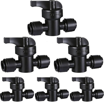 6 Pack Quick Connect 1/4" Drip Irrigation Shut Off Valve Fittings, Push-to-Fit Drip Irrigation Switch Valve Connectors for 1/4 Inch Drip Tubing,Anti-Leak Connectors for Garden Irrigation System