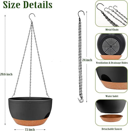 12 Inch Self Watering Hanging Planters with Removable Reservoir, 2 Pack | Drainage Holes, Metal Chain, for Indoor/Outdoor Plants, Patio,Balcony & Garden