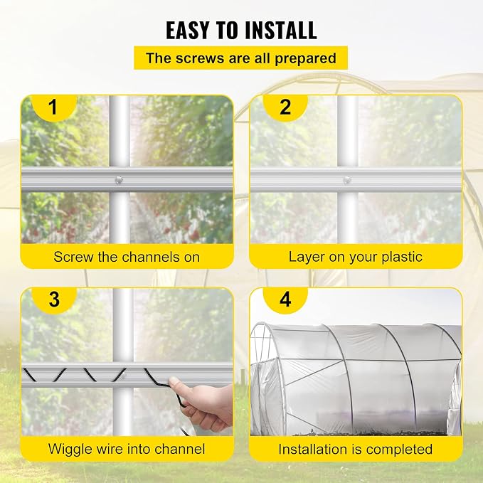 VEVOR Greenhouse Spring Wire and Lock Channel 40 Packs, 6.56 ft PE Coated Aluminum Alloy Bundle Kit, Plastic Poly Film or Shade Cloth Attachment w/Screws, Silver