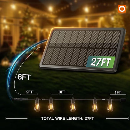 addlon 33FT (27+6) Solar String Lights for Outside Outdoor Waterproof with USB Port & Remote Control Solar Patio Lights Last for 20+Hrs Dimmable Solar Power LED Bulbs Hanging for Porch Garden Bistro