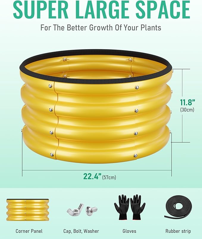 ZXZYHFTY Raised Garden Bed, 0.6 mm Galvanized Steel Round Planter Box with Open Bottom, Metal Raised Garden Bed for Vegetables Flowers Herbs Mailbox Planter Accent, 2 x 2 x 1 FT, 2 Pack Yellow