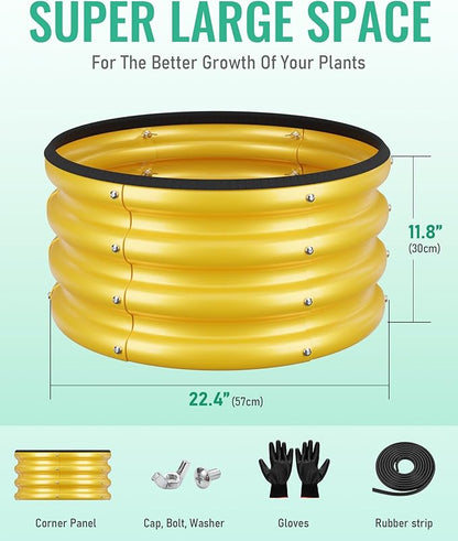 ZXZYHFTY Raised Garden Bed, 0.6 mm Galvanized Steel Round Planter Box with Open Bottom, Metal Raised Garden Bed for Vegetables Flowers Herbs Mailbox Planter Accent, 2 x 2 x 1 FT, 2 Pack Yellow