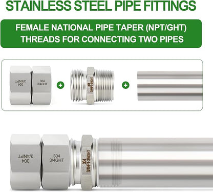 TAISHER 1PCS 304 Stainless Steel Garden Hose Adapter, 3/4" GHT Female x 3/4" NPT Female Swivel Garden Hose Connector with Washers