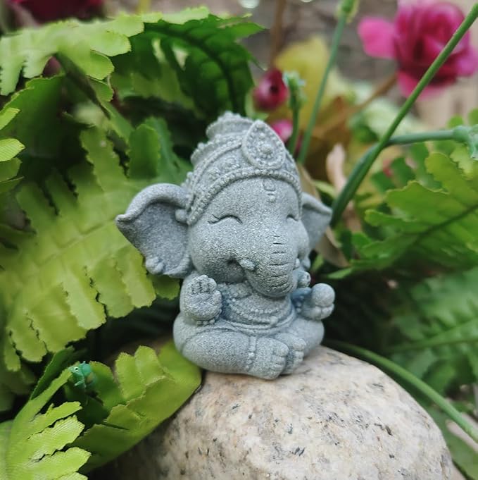 livelyfish Small Elephant Statue Sandstone Figurine Hindu Meditation Buddha Sculpture for Fish Tank Aquarium Decoration (F)