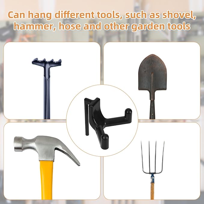 BOXOB 10pcs Shed Hooks for Rubbermaid Fasttrack, Multi Purpose Shed Organizer Plastic Power Tool Hangers Holder Accessories Organization & Storage for Garage Hanging Shovel Rake Sports Equipment