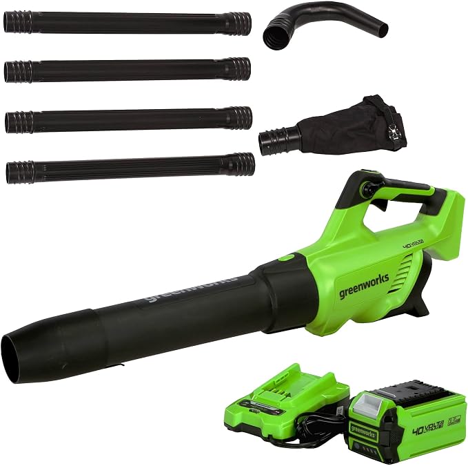 Greenworks 40V (120 MPH / 500 CFM) Cordless Axial Blower with GK0A00 Universal Gutter Kit