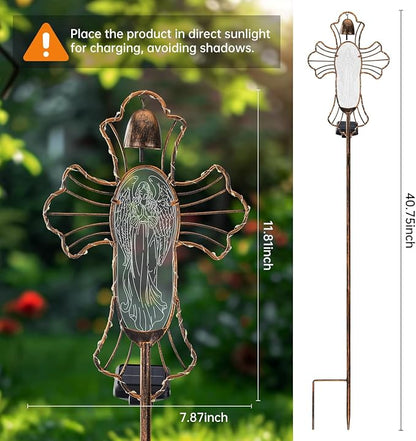 Solar Lights Garden Backyard Decor Outdoor,Angel Figurine Waterproof Light Cross Stake,Housewarming Yard Patio Pathway Lawn Ornaments Ideas for Gardening Mother Grandma
