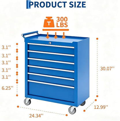 Garvee Rolling Tool Chest, 6 Drawers Tool Storage Cabinet, Toolbox with Wheels, Portable Tool Cabinet Organizer with Locking System & Drawer Liners, Tool Storage Cart for Garage, Workshop, Blue