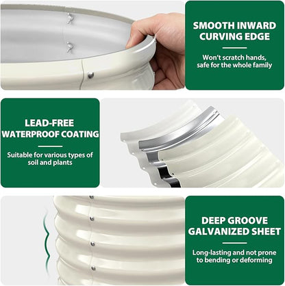 24" Diameter Round Raised Garden Bed - 17 Inch Tall, Heavy-Duty Galvanized Steel Planter Box with Wave-Shaped Panels for Vegetables, Herbs & Flowers (1, White, 24 Inch Diameter)