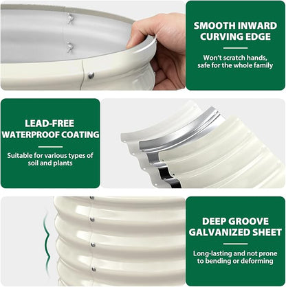 24" Diameter Round Raised Garden Bed - 17 Inch Tall, Heavy-Duty Galvanized Steel Planter Box with Wave-Shaped Panels for Vegetables, Herbs & Flowers (2, White, 24 Inch Diameter)