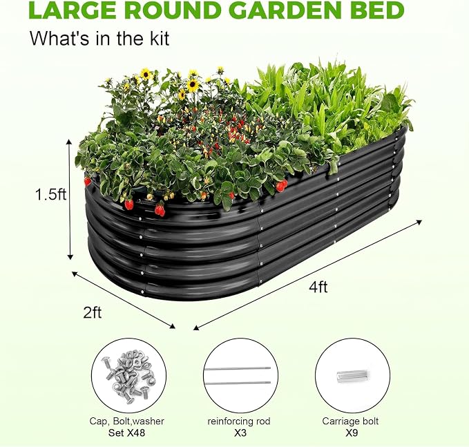 Land Guard 18“ Tall 4×2ft Galvanized Raised Garden Bed Kit, Galvanized Planter Garden Boxes Outdoor, Oval Large Metal Raised Garden Bed for Vegetables……… (Dark Grey, 4×2×1.5ft)