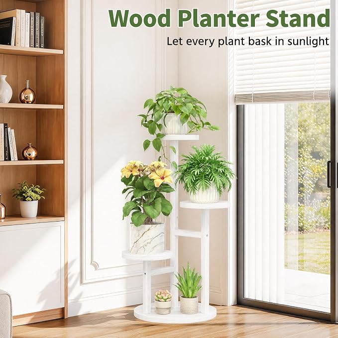 LASZOLA 3 Tiered Wood Plant Stand Indoor Corner, Flower Holder Rack Tall for Multiple Plants, Rustic Planter Shelf Display for Patio Garden Balcony Living Room, White