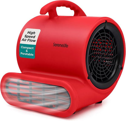 SereneLife Air Mover Blower Fan 1000 CFM – Powerful High Performance 3-Speed Fan for Floor & Carpet Drying, Portable Floor Fan w/Adjustable Tilt, Plug Multiple Units for Home Garage & Restoration Use