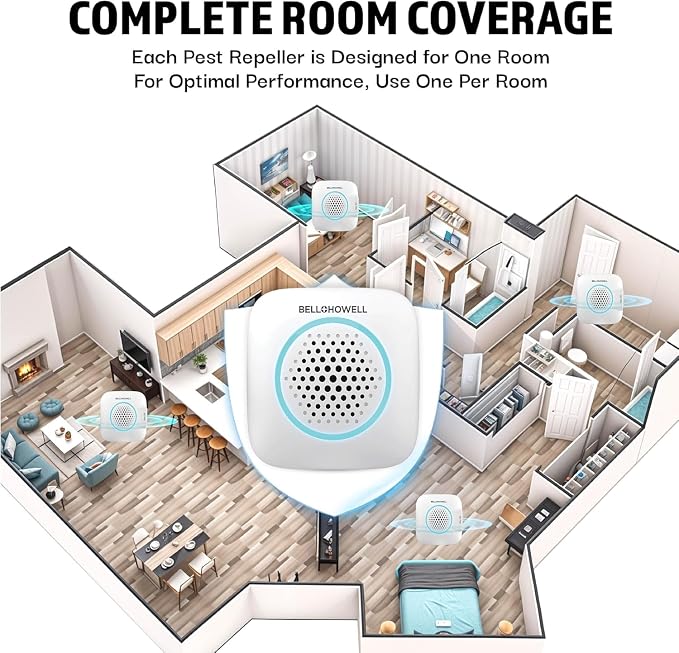 Bell+Howell 4 Pk Ultrasonic Pest Repeller Indoor, Mice Repellent Indoor Home Kit, DIY Pest Control at Home, Plug in Spider Repellent, Rodent Repellent, Bug, Insect & More, Family and Pet Safe