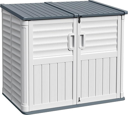 Devoko Outdoor Storage Shed, Resin, 34 Cu Ft Outdoor Storage Cabinet Without Shelf, Waterproof, Double Locks, Storage for Trash Can, Garden Tools, Pool Supplies, Beige