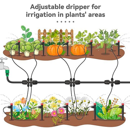 Drip Irrigation Emitters for 1/4" Tubing: 25pcs Drippers with Lock Barbed | Adjustable 360 Degree Water Flow, 5" Arrow Stake, Irrigation Drippers for Diy Garden Watering System Kit
