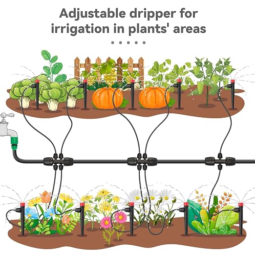 50pcs Drip Irrigation Emitters for 1/4" Tubing, 360 Degree Adjustable Flow